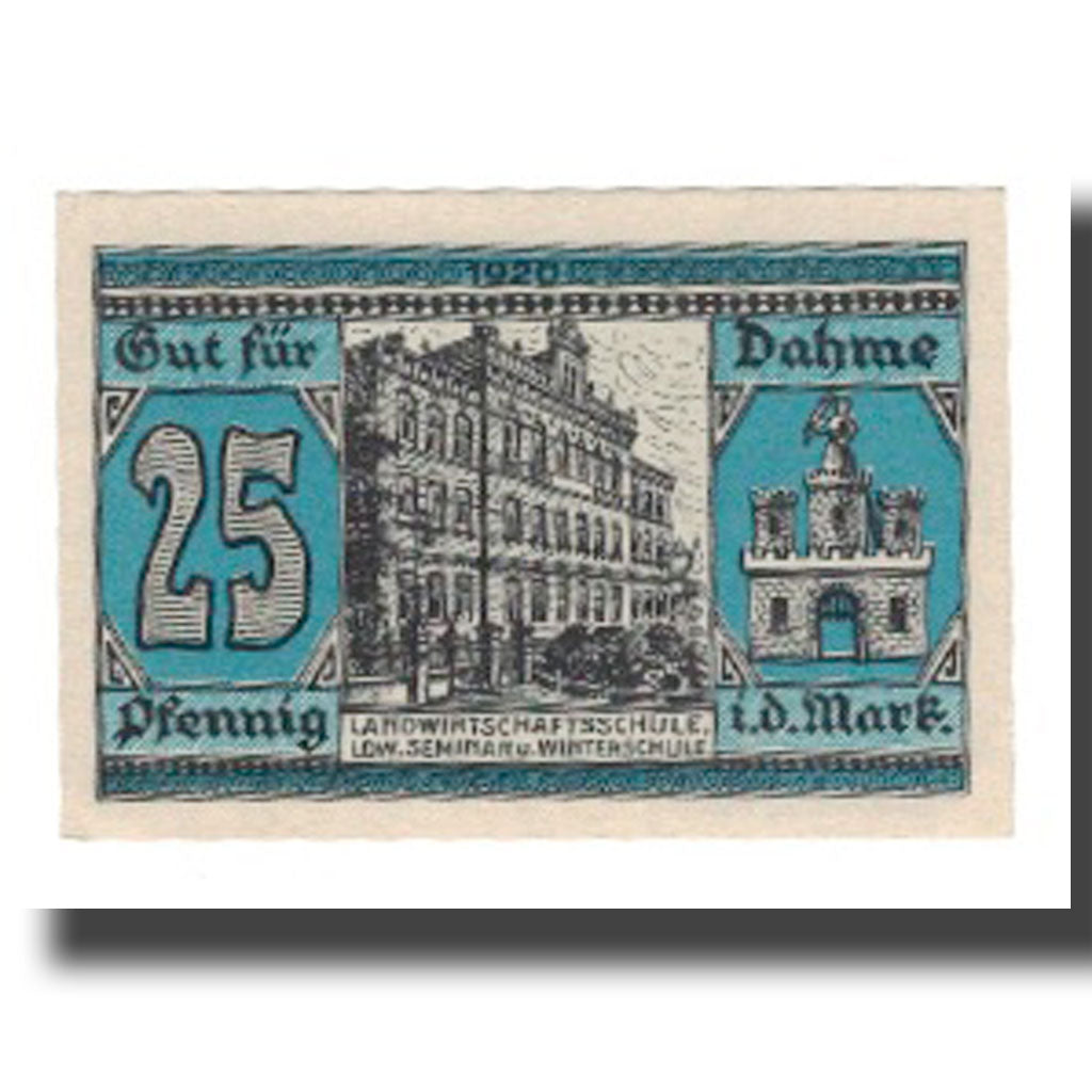 Banknote, Germany, Dahme Stadt, 25 Pfennig, batiment 1, 1920, AU(55-58)