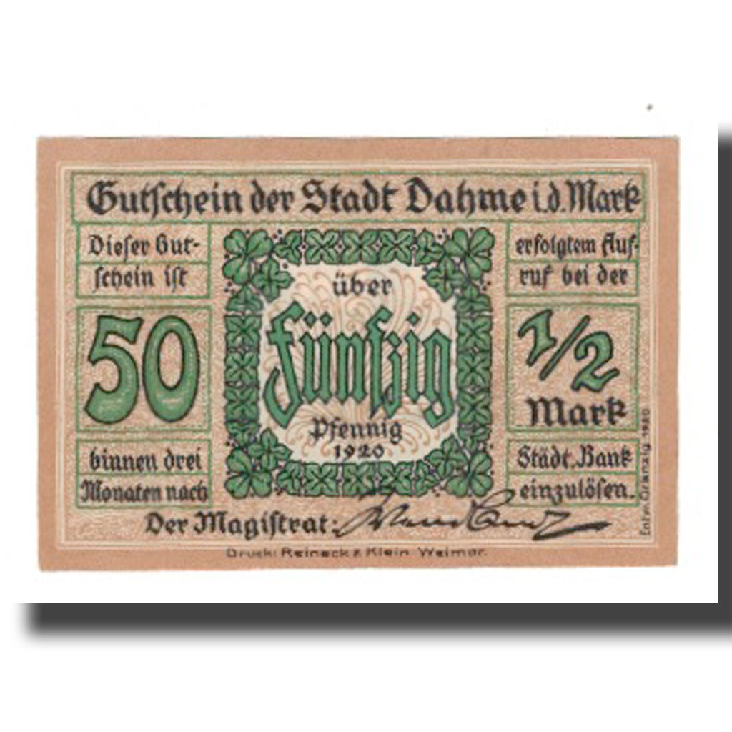 Banknote, Germany, Dahme Stadt, 50 Pfennig, Batiment, 1920, AU(55-58), Mehl:D1.1