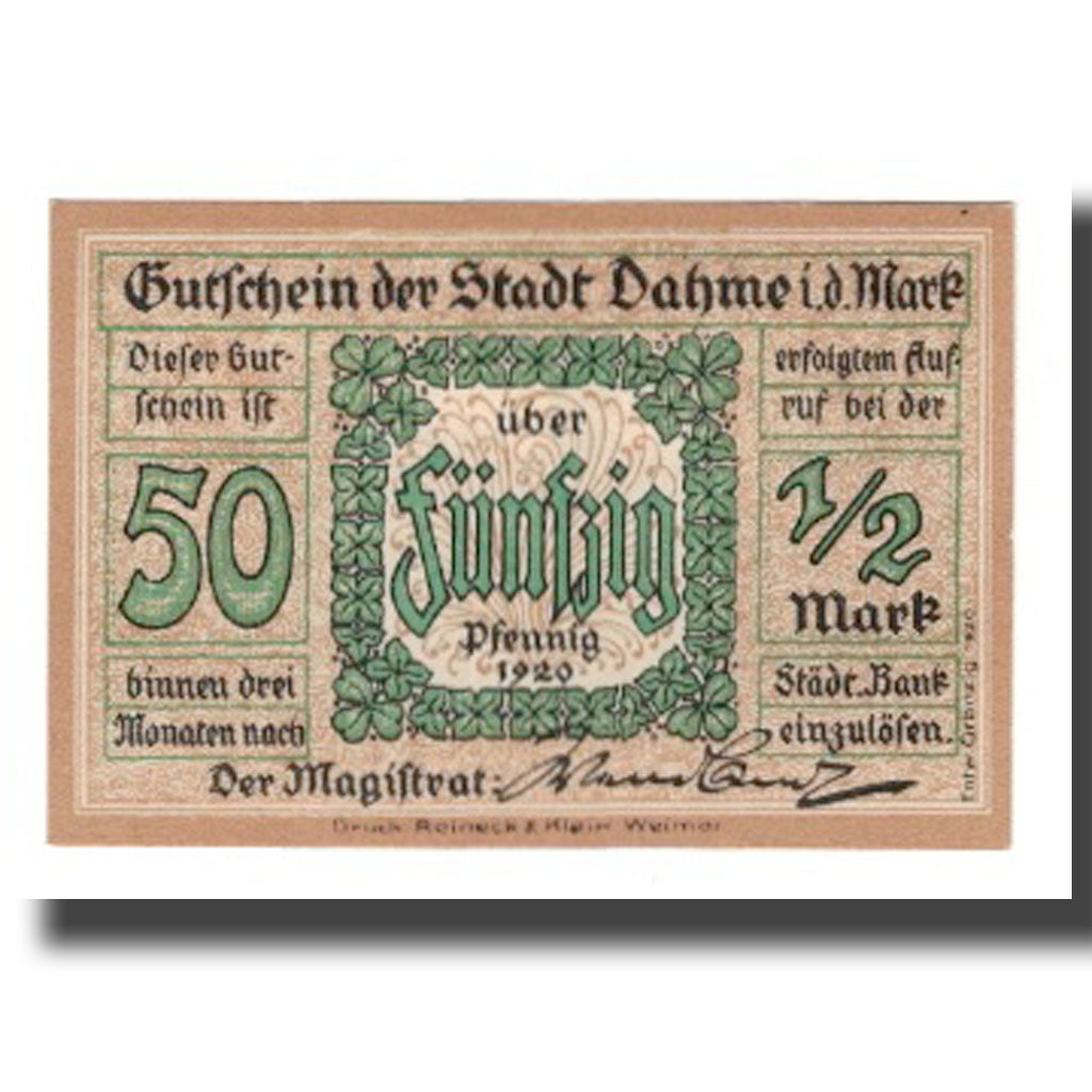 Banconote, Germania, Dahme Stadt, 50 Pfennig, batiment 1, 1920, SPL-, Mehl:D1.1