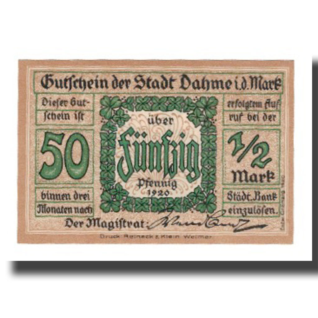 Banknote, Germany, Dahme Stadt, 50 Pfennig, batiment 2, 1920, AU(55-58)