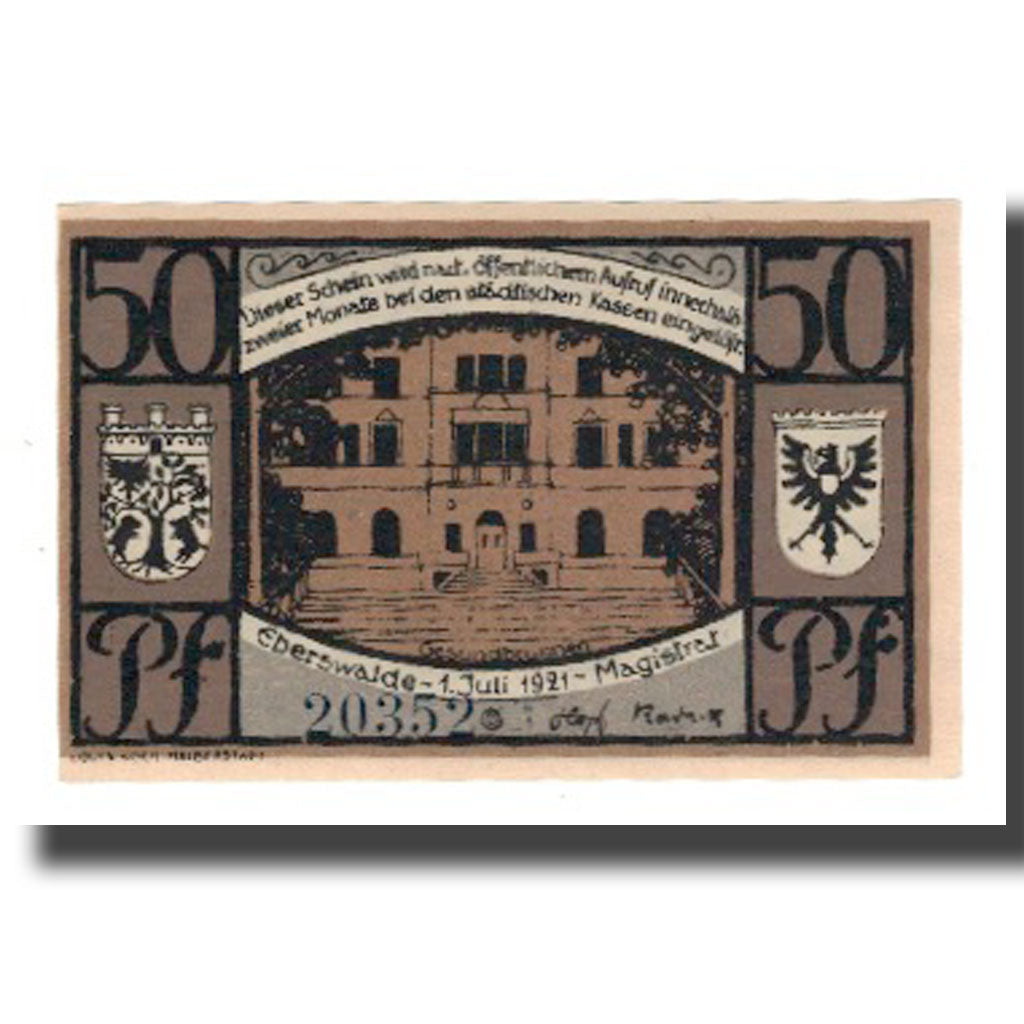 Banconote, Germania, Eberswalde Stadt, 50 Pfennig, batiment 1, 1921, 1921-07-01