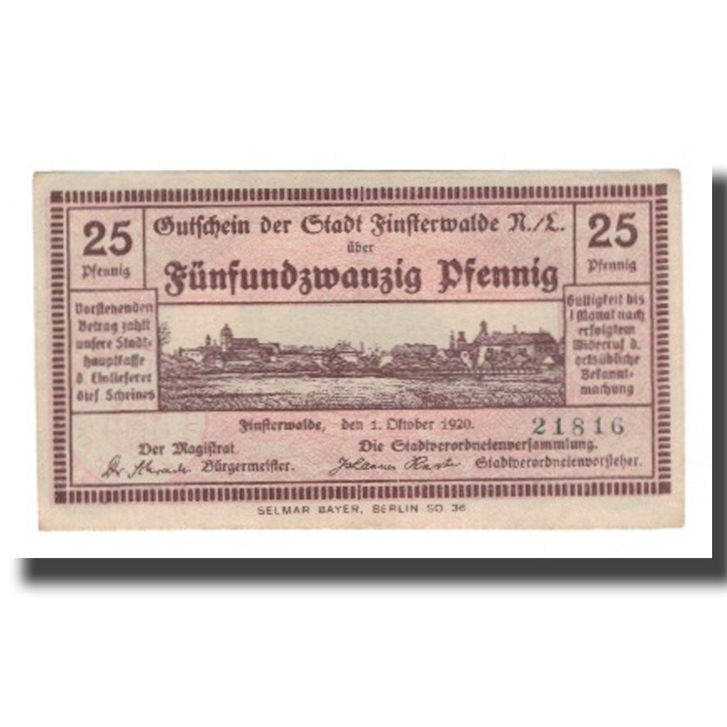 Banknote, Germany, Finsterwalde N.L. Stadt, 25 Pfennig, paysage 3, 1919