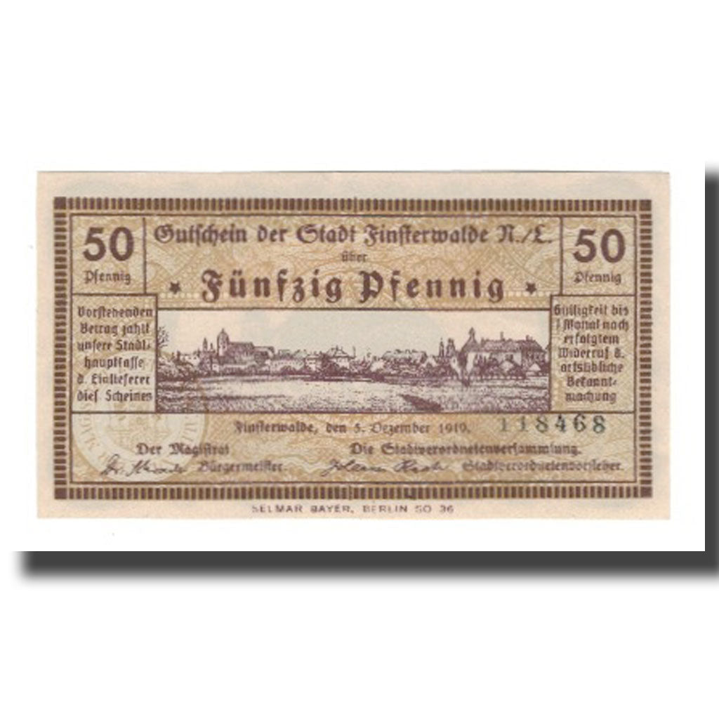 Banknote, Germany, Finsterwalde N.L. Stadt, 50 Pfennig, paysage 5, 1919