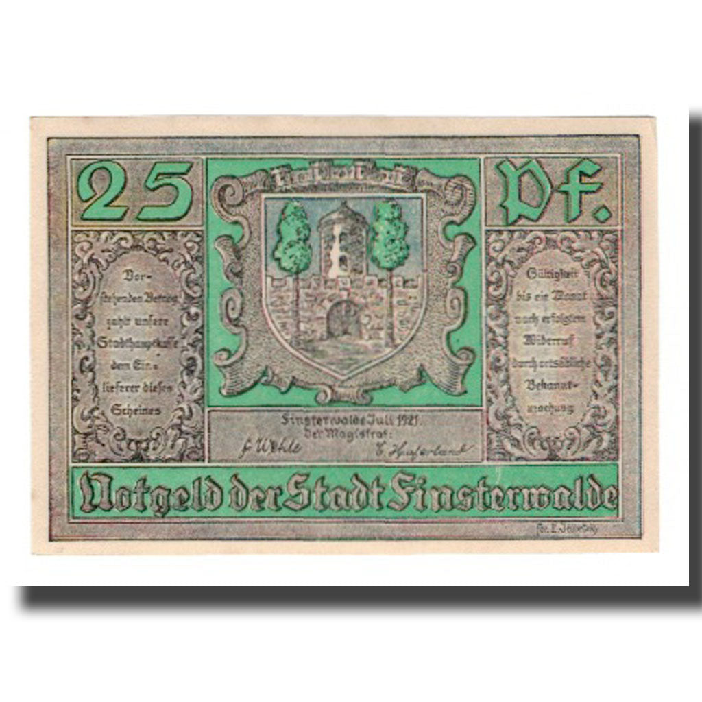 Banconote, Germania, Finsterwalde N.L. Stadt, 25 Pfennig, personnage, 1921