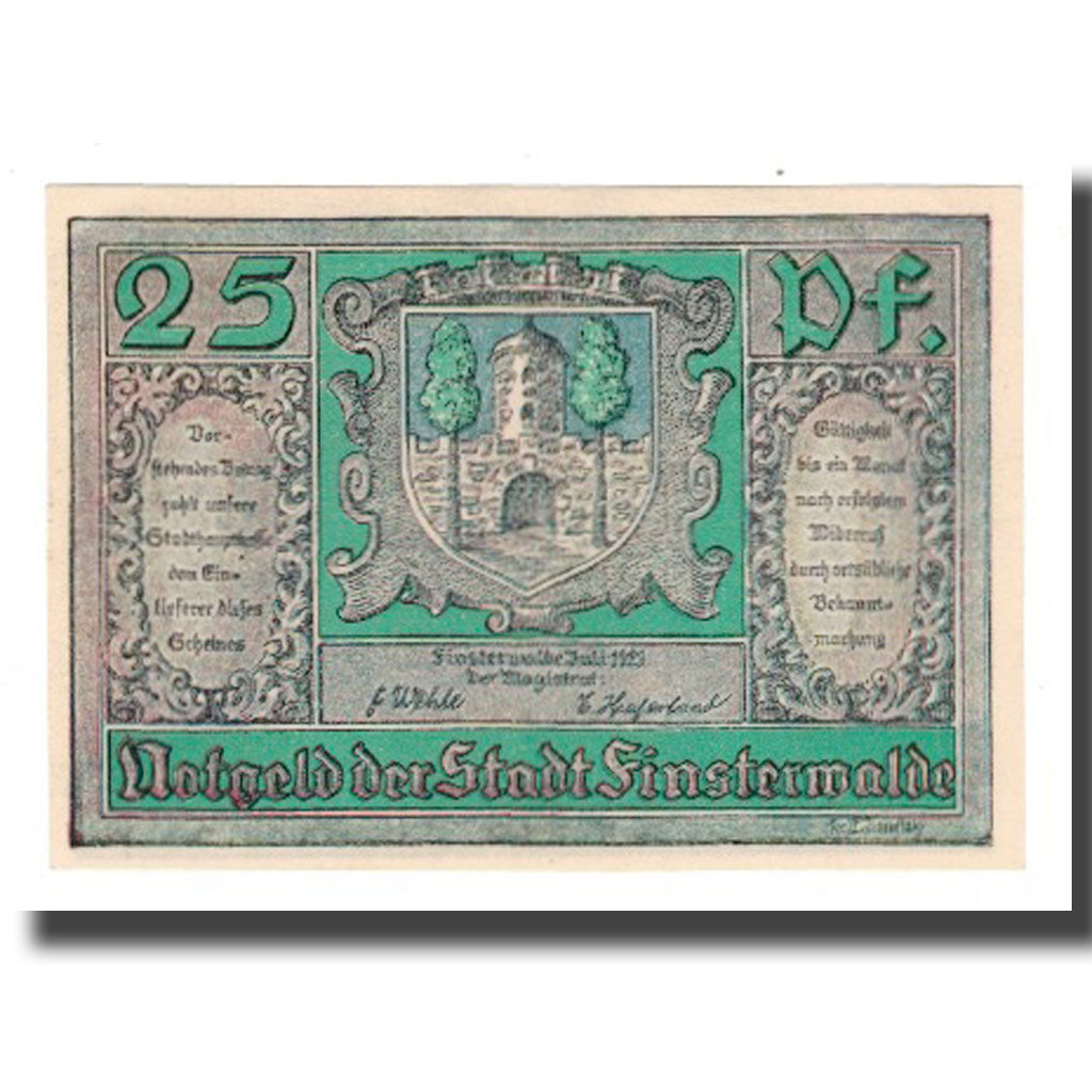 Banconote, Germania, Finsterwalde N.L. Stadt, 25 Pfennig, personnage 1, 1921