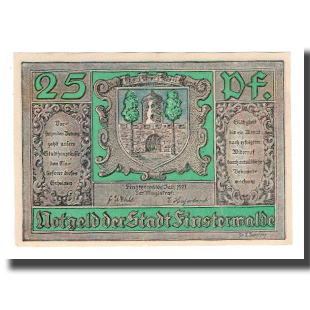 Banconote, Germania, Finsterwalde N.L. Stadt, 25 Pfennig, personnage 2, 1921