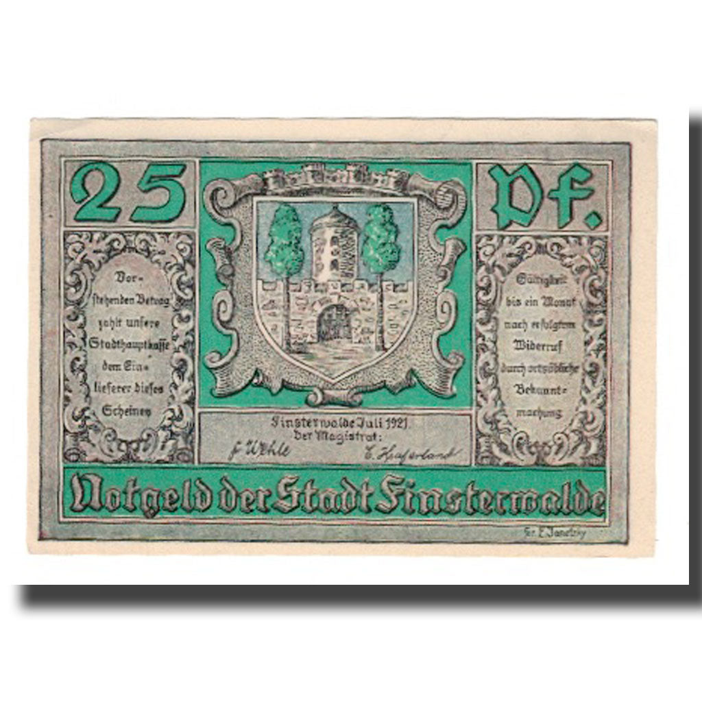 Banconote, Germania, Finsterwalde N.L. Stadt, 25 Pfennig, personnage 3, 1921