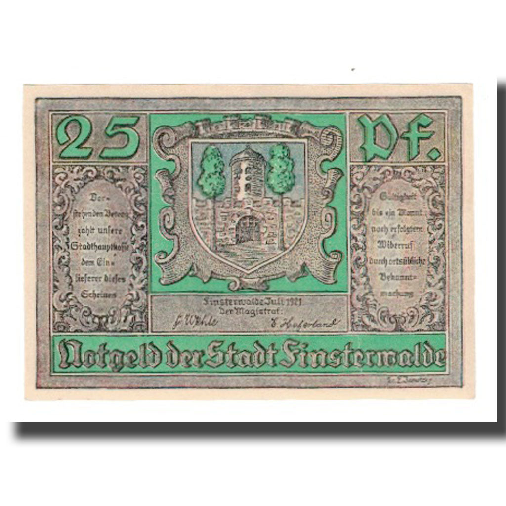 Banconote, Germania, Finsterwalde N.L. Stadt, 25 Pfennig, personnage 4, 1921