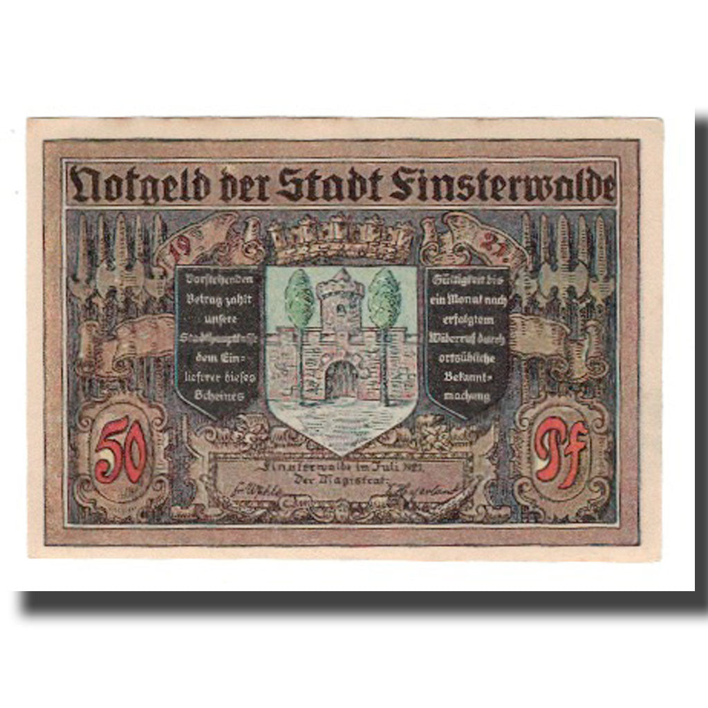 Banconote, Germania, Finsterwalde N.L. Stadt, 50 Pfennig, personnage, 1921
