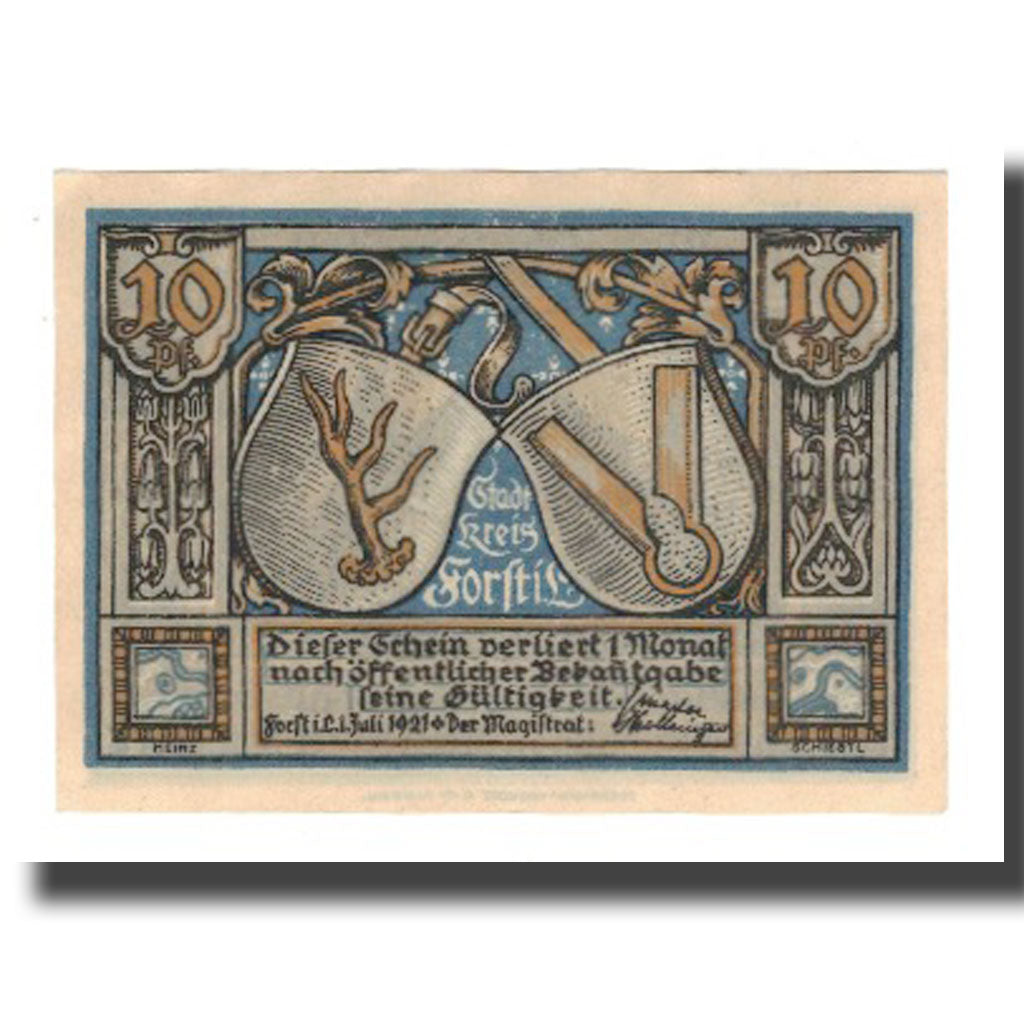 Banknote, Germany, Forst i.L. Stadt, 10 Pfennig, maison 1, 1921, 1921-07-01