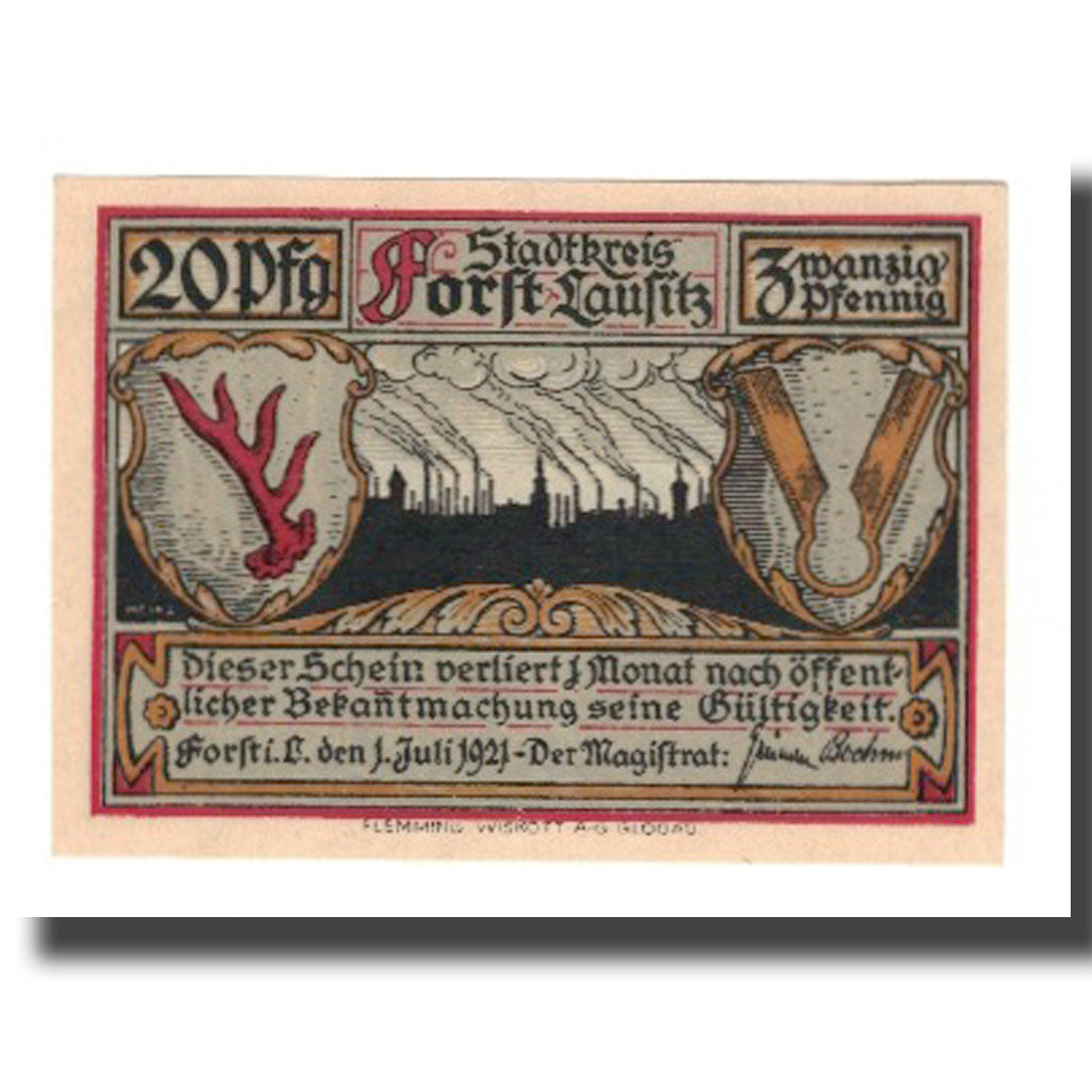 Banconote, Germania, Forst i.L. Stadt, 20 Pfennig, artisan, 1921, 1921-07-01
