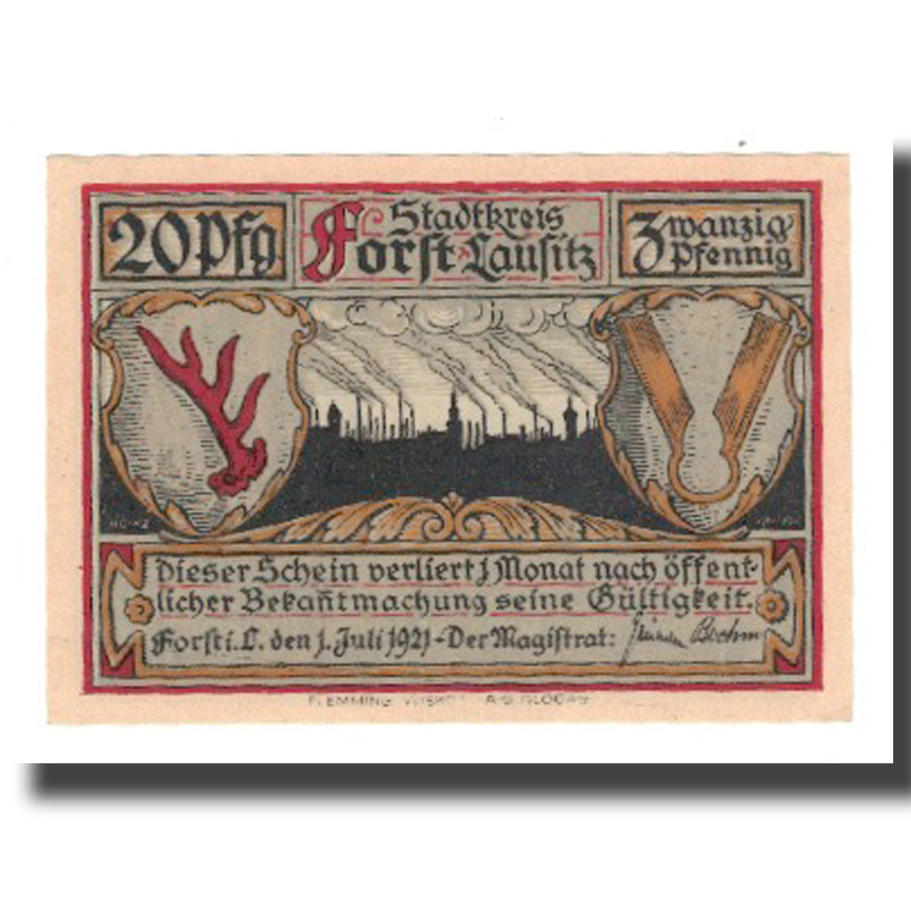 Banconote, Germania, Forst i.L. Stadt, 20 Pfennig, artisan 1, 1921, 1921-07-01