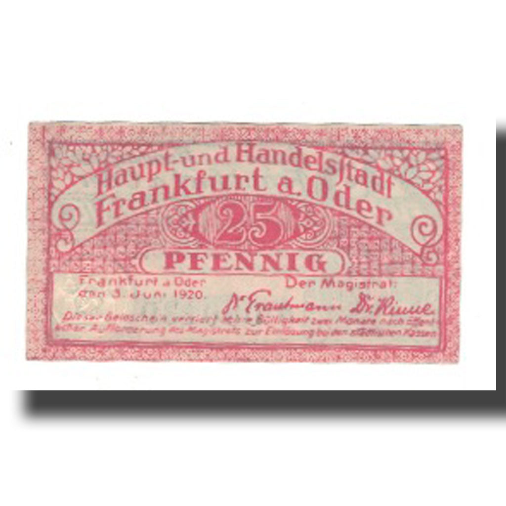 Banknote, Germany, Frankfurt a.d. Oder Stadt, 25 Pfennig, valeur faciale, 1920