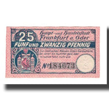 Nota, Alemanha, Frankfurt a.d. Oder Stadt, 25 Pfennig, valeur faciale 1, 1920