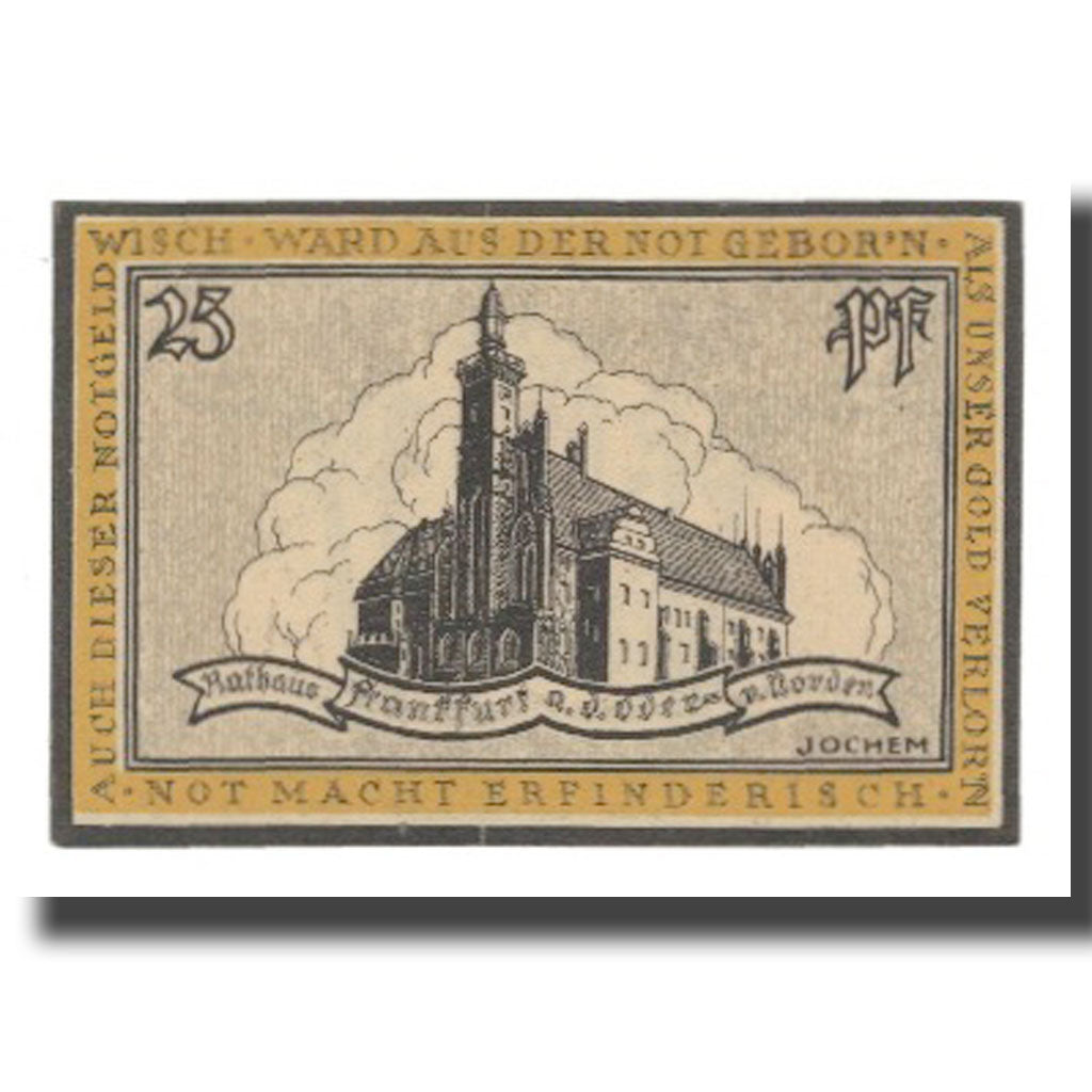 Banconote, Germania, Frankfurt a.d. Oder Stadt, 25 Pfennig, batiment 2, 1921