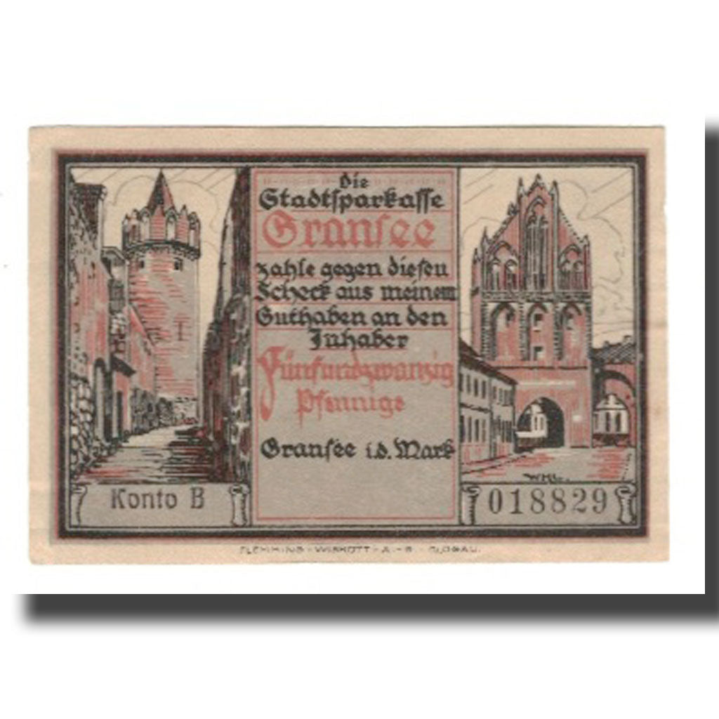 Banknote, Germany, Gransee Stadtsparkasse, 25 Pfennig, personnage, AU(55-58)