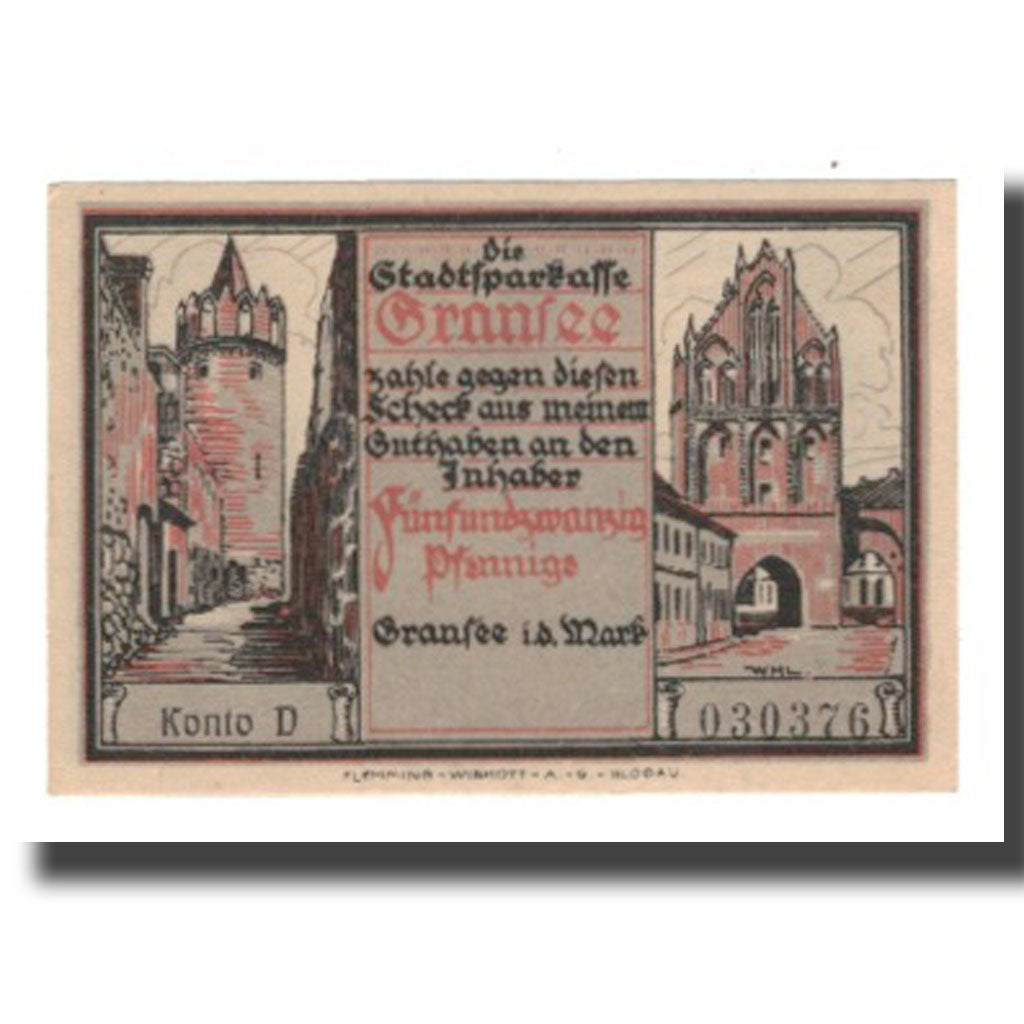 Banconote, Germania, Gransee Stadtsparkasse, 25 Pfennig, personnage 2, SPL-