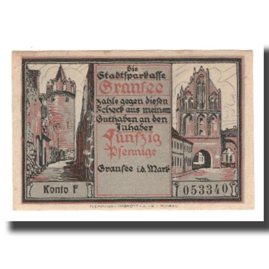 Nota, Alemanha, Gransee Stadtsparkasse, 50 Pfennig, personnage 1, AU(55-58)