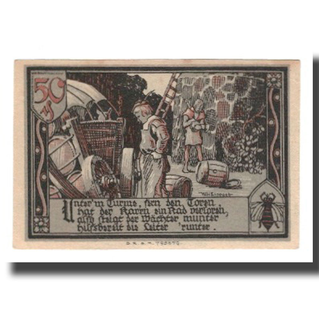 Nota, Alemanha, Gransee Stadtsparkasse, 50 Pfennig, personnage 1, AU(55-58)