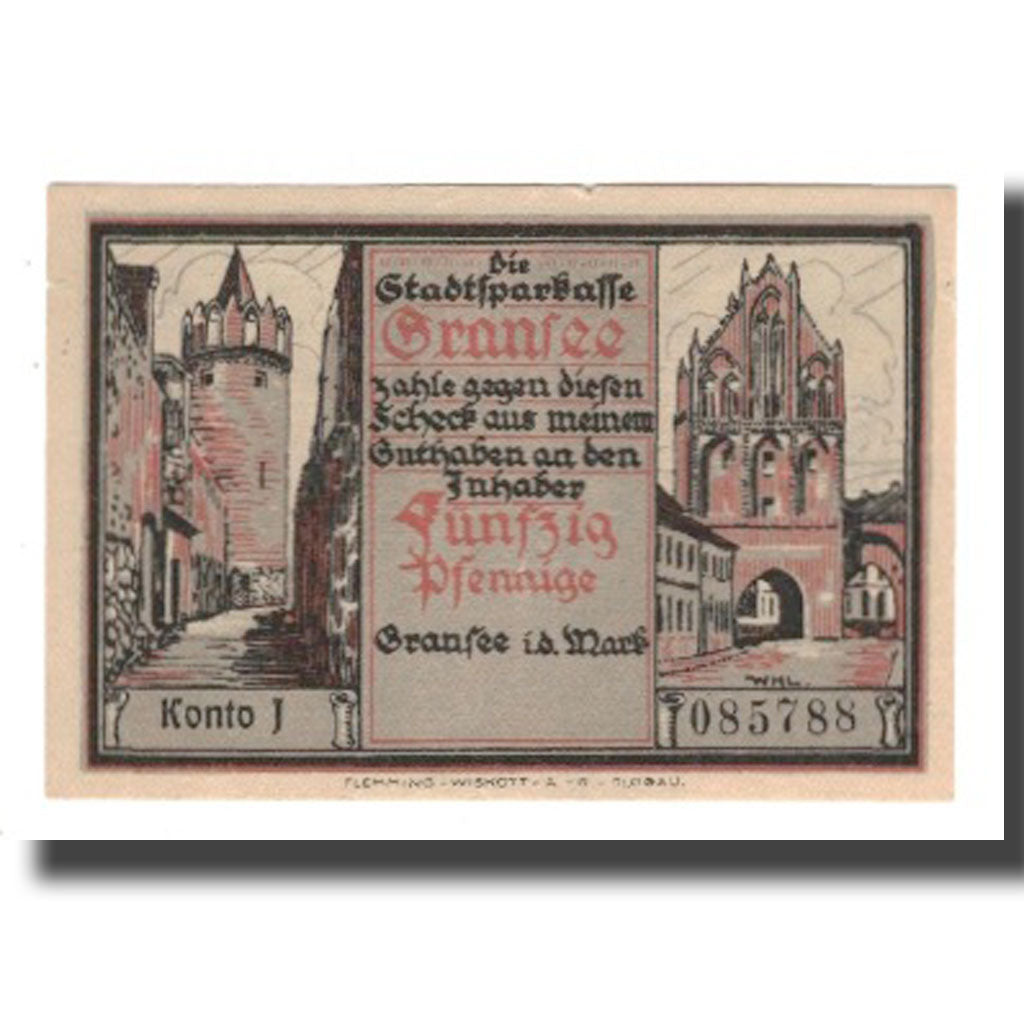 Banknote, Germany, Gransee Stadtsparkasse, 50 Pfennig, personnage 2, AU(55-58)