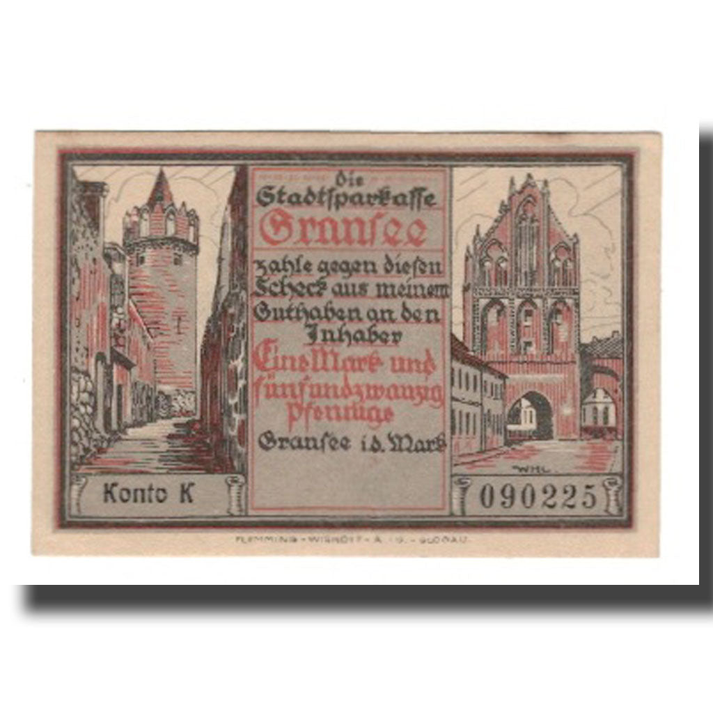 Biljet, Duitsland, Gransee Stadtsparkasse, 1.25 Mark, personnage 5, SUP