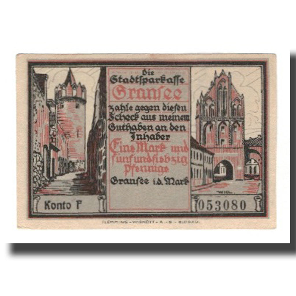 Banknote, Germany, Gransee Stadtsparkasse, 1.75 Mark, personnage 2, AU(55-58)