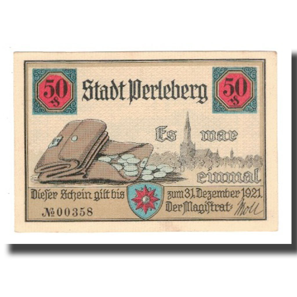 Nota, Alemanha, Perleberg Stadt, 50 Pfennig, statue, 1921, 1921-12-31