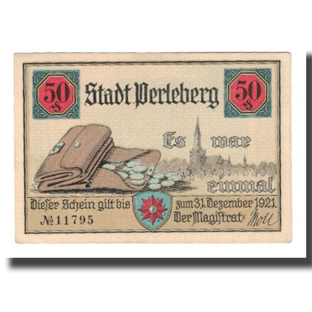 Banconote, Germania, Perleberg Stadt, 50 Pfennig, Batiment, 1921, 1921-12-31