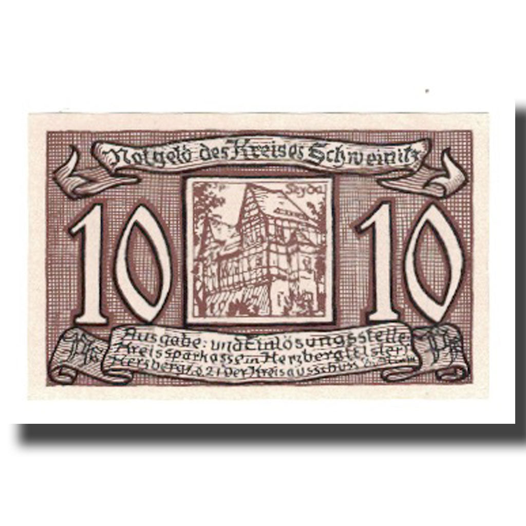 Banconote, Germania, Schweinitz Kreis, 10 Pfennig, personnage, 1921, 1921-06-01