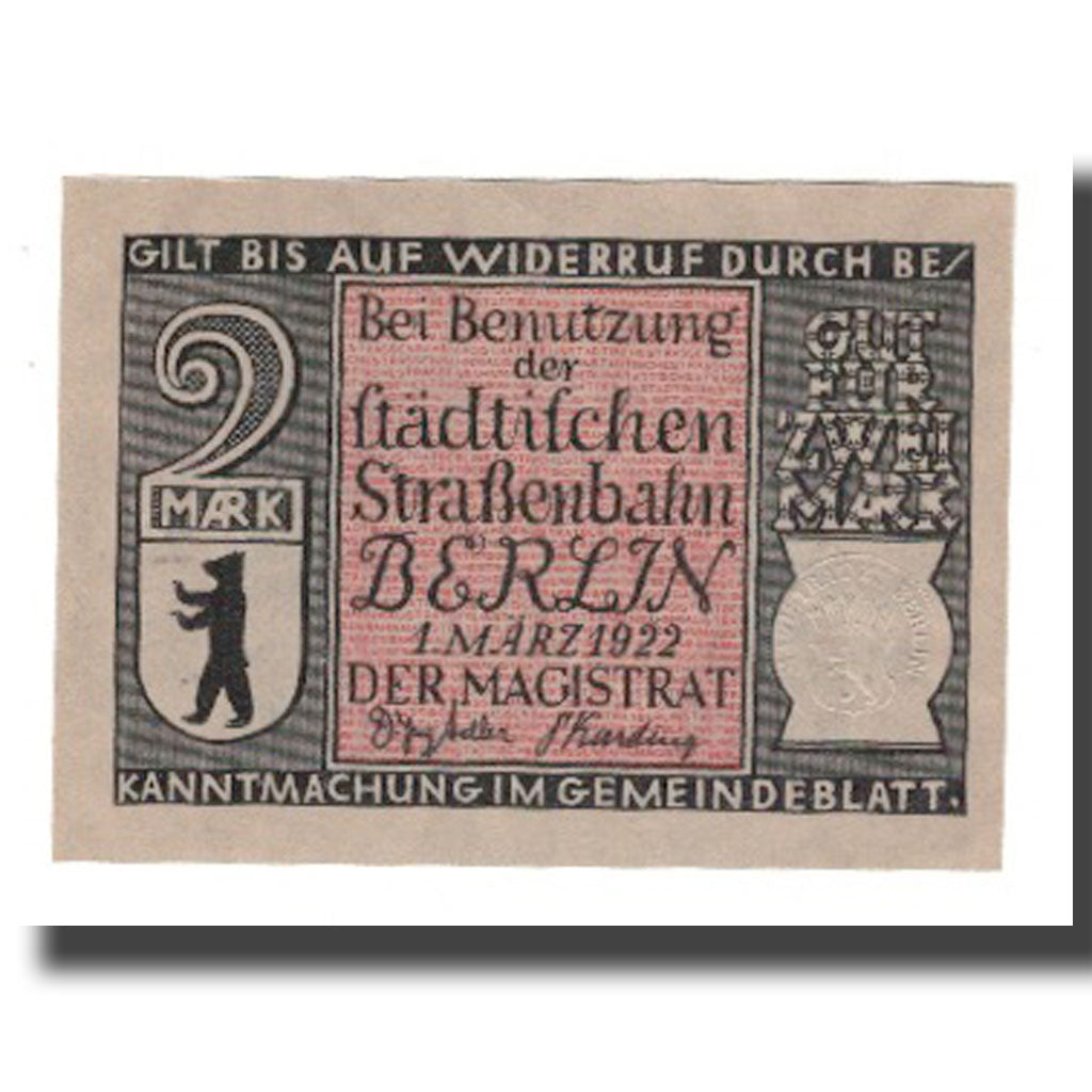 Banknote, Germany, Berlin Stadt, 2 Mark, Ville, 1922, 1922-03-01, AU(55-58)