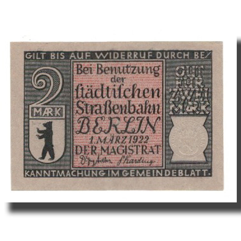 Banknote, Germany, Berlin Stadt, 2 Mark, Diligence, 1922, 1922-03-01, AU(55-58)