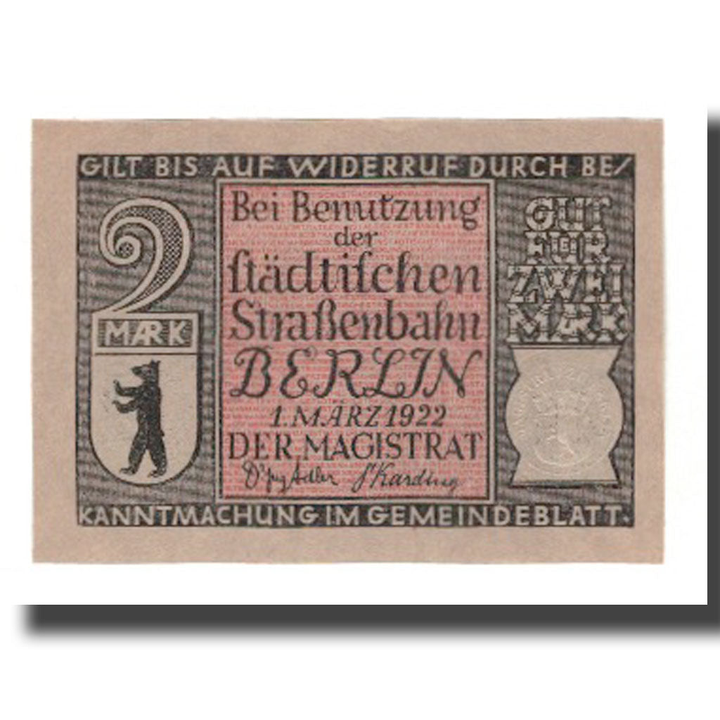 Banknote, Germany, Berlin Stadt, 2 Mark, calèche, 1922, 1922-03-01, AU(55-58)