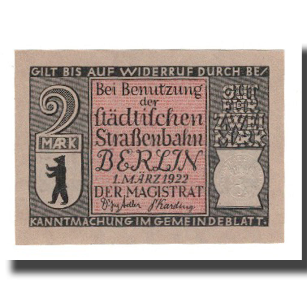 Geldschein, Deutschland, Berlin Stadt, 2 Mark, personnage, 1922, 1922-03-01, VZ