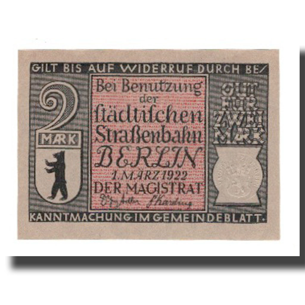 Geldschein, Deutschland, Berlin Stadt, 2 Mark, Tramway 1, 1922, 1922-03-01, VZ