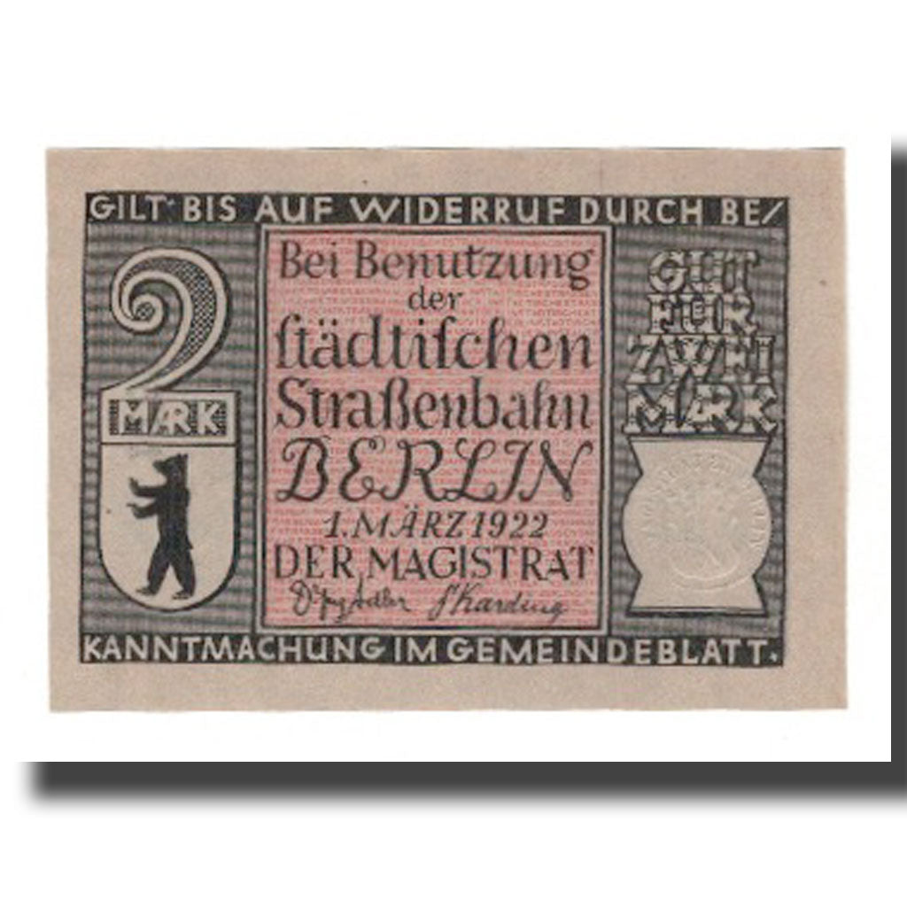 Banknote, Germany, Berlin Stadt, 2 Mark, pont, 1922, 1922-03-01, AU(55-58)