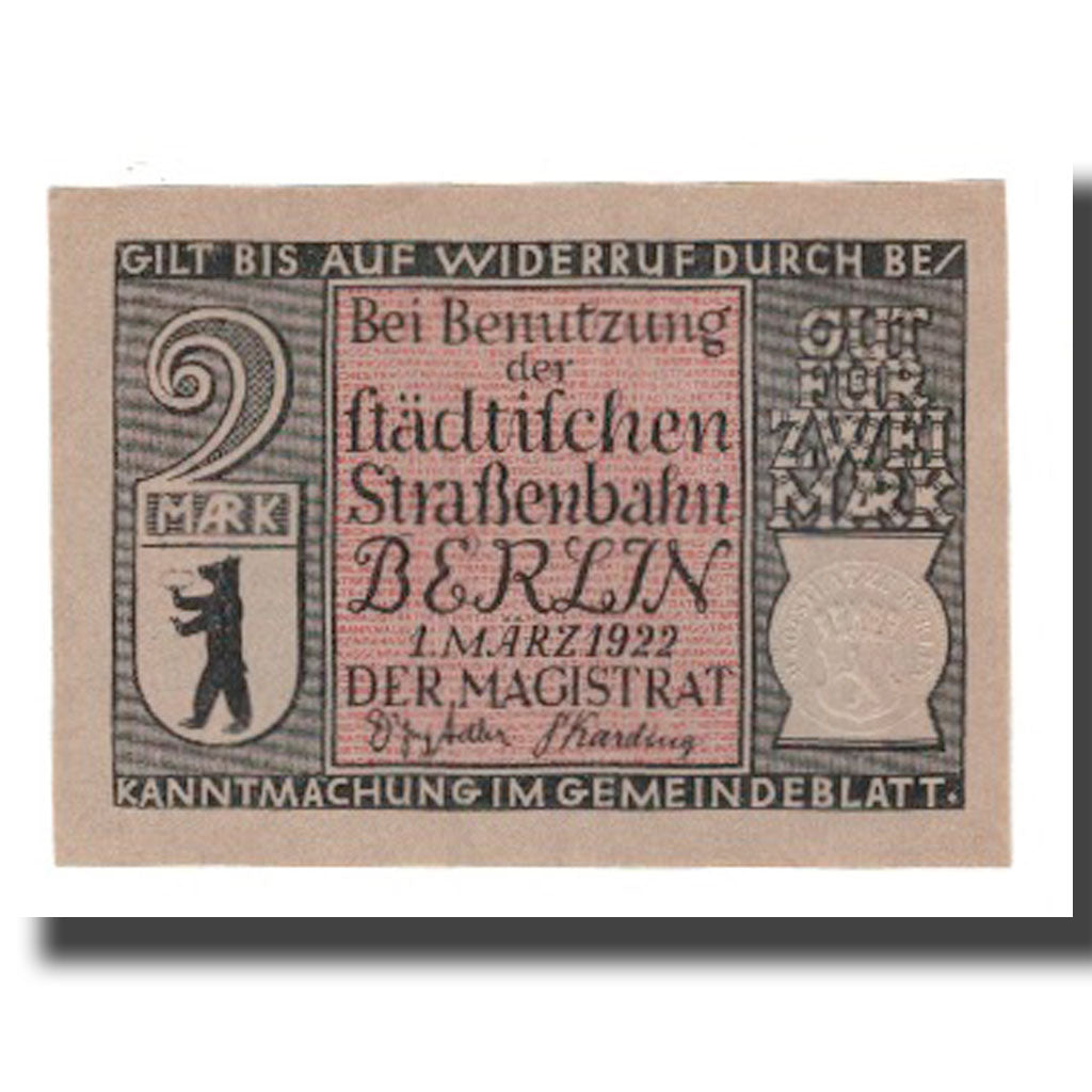 Banknote, Germany, Berlin Stadt, 2 Mark, automobile, 1922, 1922-03-01