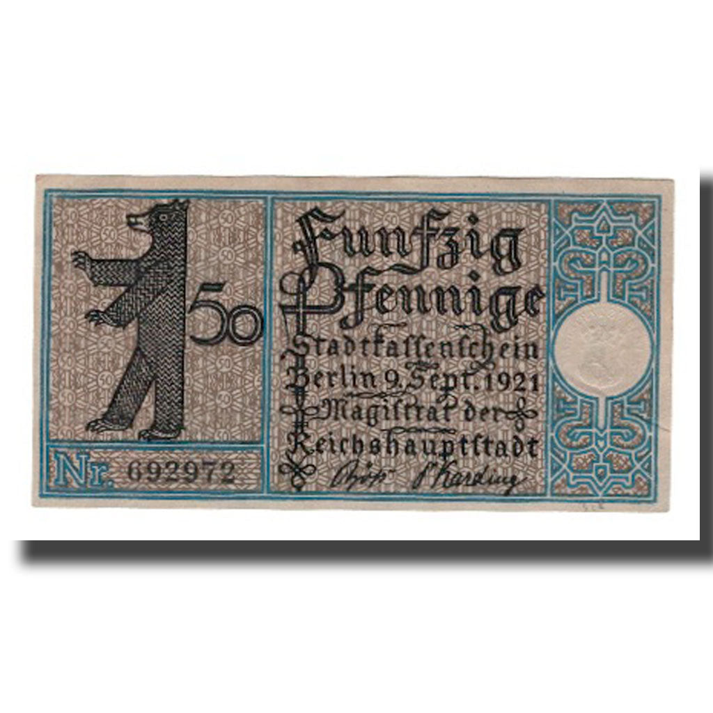 Banknote, Germany, Berlin Stadt, 50 Pfennig, Ville, 1921, 1921-09-09, AU(55-58)