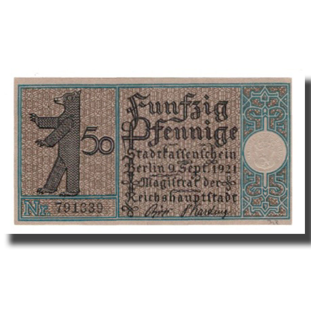 Geldschein, Deutschland, Berlin Stadt, 50 Pfennig, Route 2, 1921, 1921-09-09