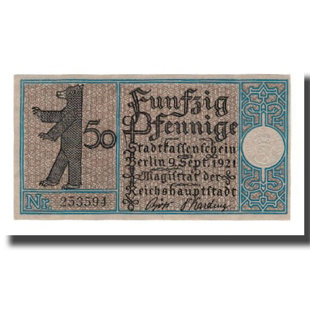 Banknot, Niemcy, Berlin Stadt, 50 Pfennig, pêcheur, 1921, 1921-09-09