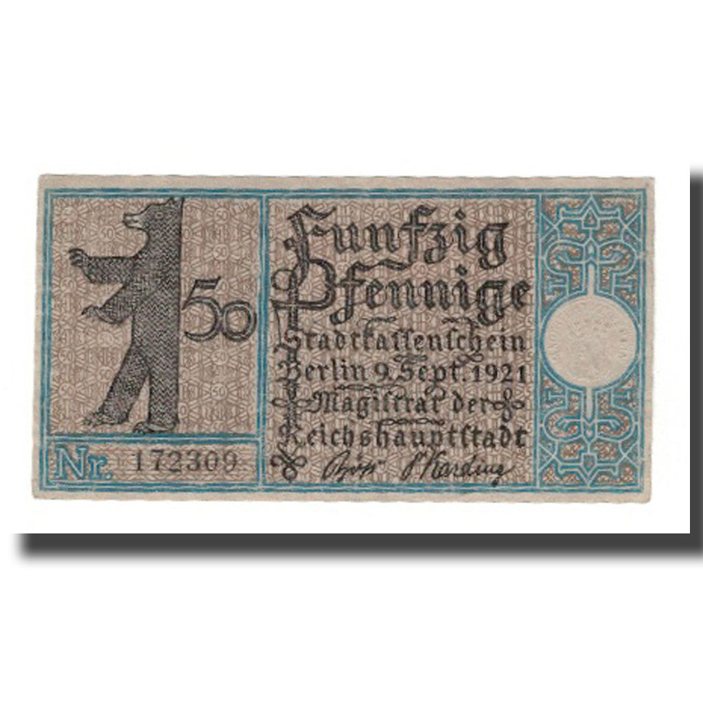 Geldschein, Deutschland, Berlin Stadt, 50 Pfennig, cavalier, 1921, 1921-09-09