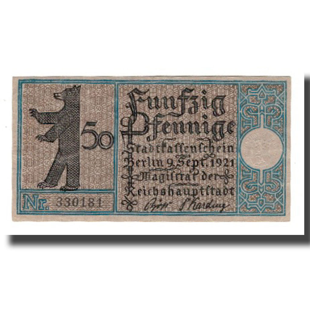 Banknote, Germany, Berlin Stadt, 50 Pfennig, champs 1, 1921, 1921-09-09