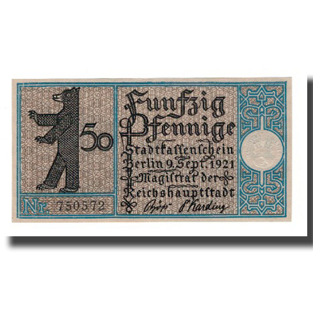Geldschein, Deutschland, Berlin Stadt, 50 Pfennig, parc, 1921, 1921-09-09, VZ