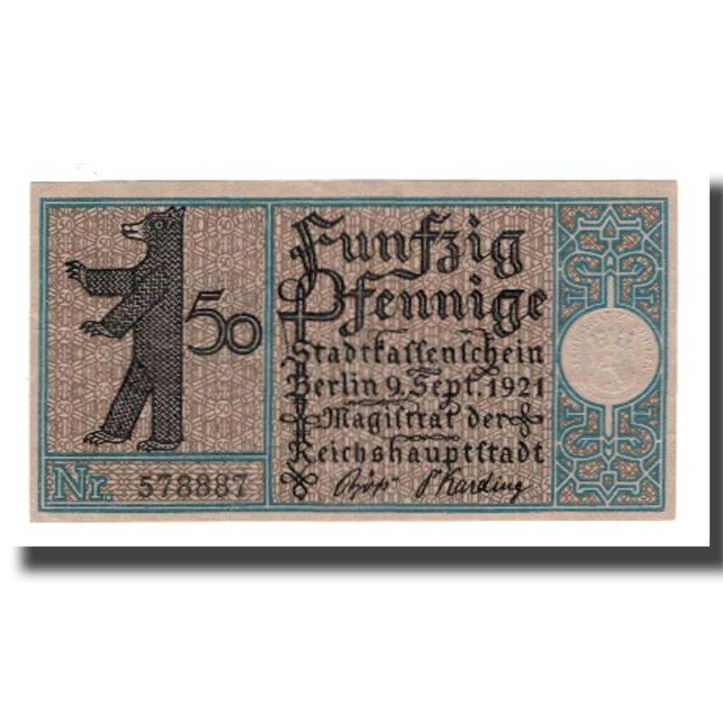 Geldschein, Deutschland, Berlin Stadt, 50 Pfennig, Parc 1, 1921, 1921-09-09, VZ