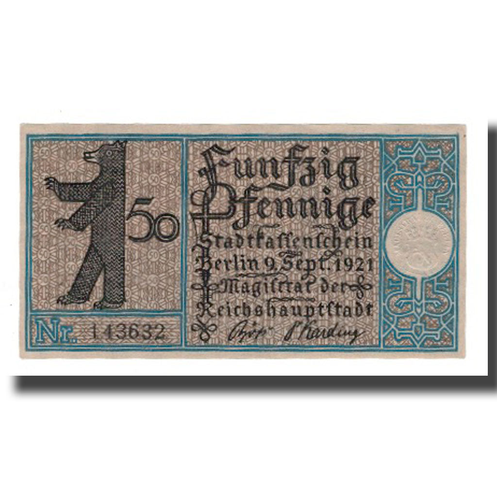 Geldschein, Deutschland, Berlin Stadt, 50 Pfennig, Animaux, 1921, 1921-09-09