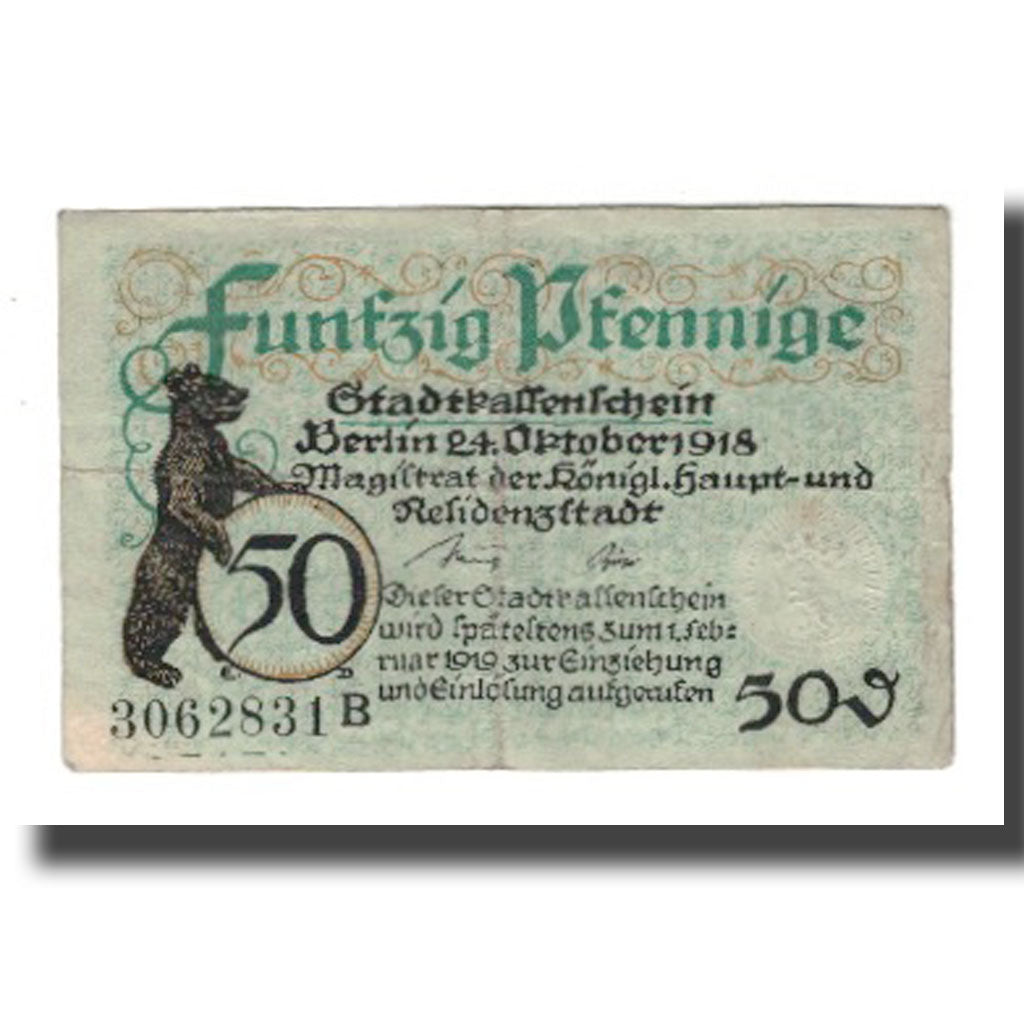 Geldschein, Deutschland, Berlin Stadt, 50 Pfennig, valeur faciale 2, 1919
