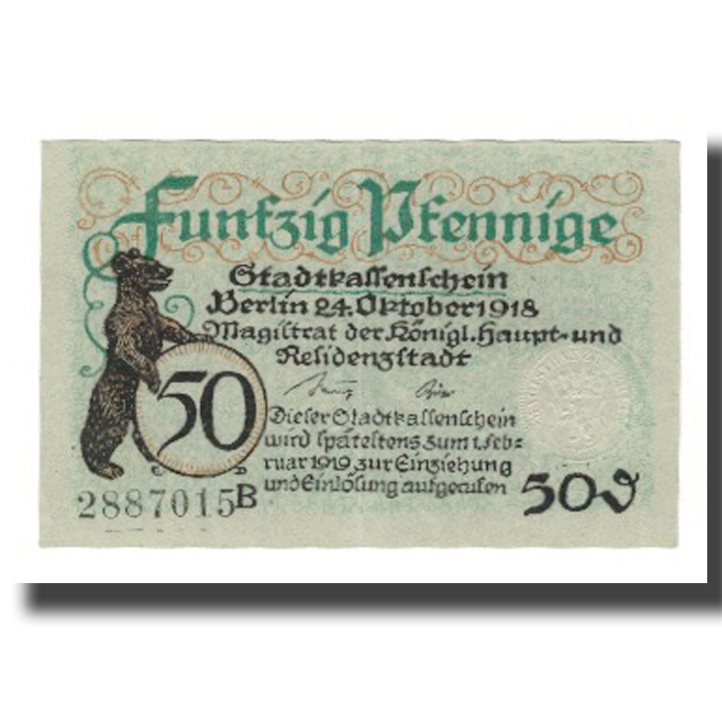 Geldschein, Deutschland, Berlin Stadt, 50 Pfennig, Valeur faciale 3, 1919