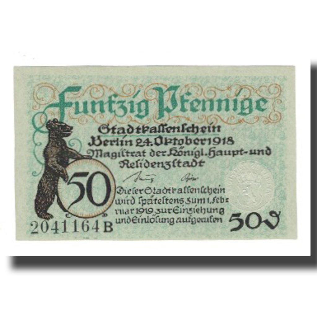 Nota, Alemanha, Berlin Stadt, 50 Pfennig, valeur faciale 4, 1919, 1919-02-01