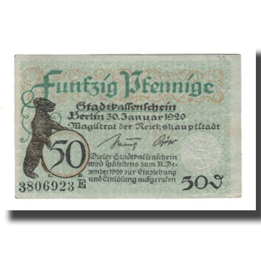 Geldschein, Deutschland, Berlin Stadt, 50 Pfennig, Valeur faciale 3, 1920
