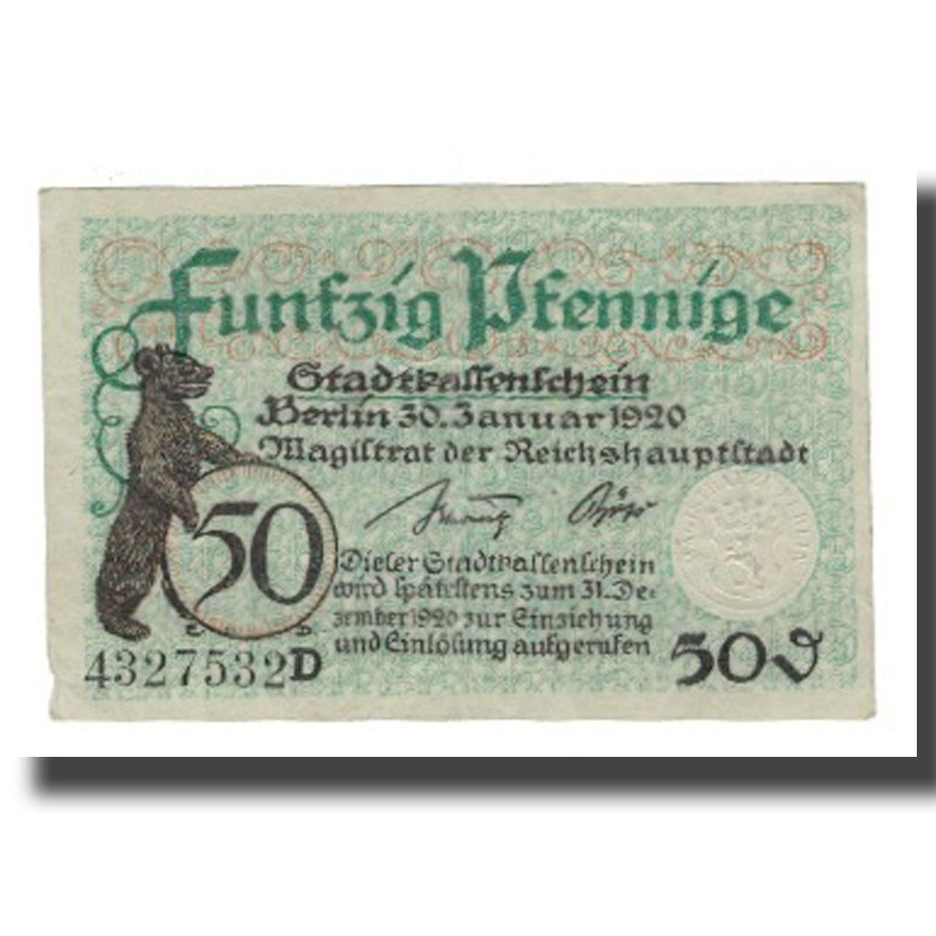 Banconote, Germania, Berlin Stadt, 50 Pfennig, valeur faciale 5, 1920