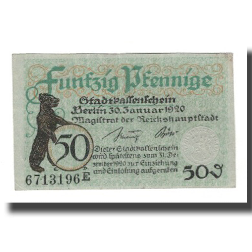 Geldschein, Deutschland, Berlin Stadt, 50 Pfennig, valeur faciale 7, 1920